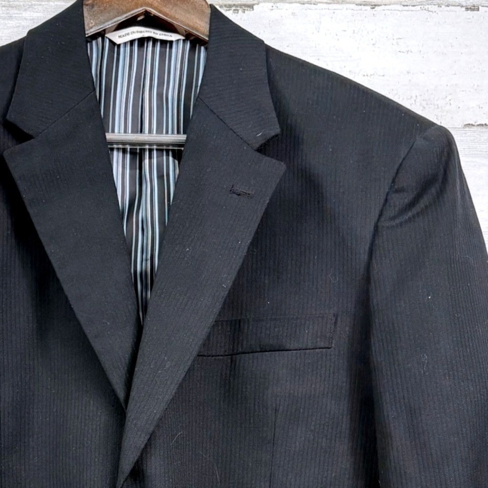 Perry Ellis Blazer Mens 40 Black Pinstripe‎ Two Button Wool Blend Office Preppy